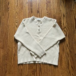 Tan Waffle Knit Sweater with Buttons